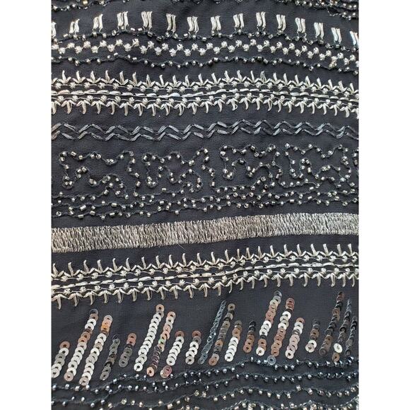 H&M Mini Skirt Women 14 Black Sequin Metallic Embroidered Beaded Sequin Back Zip - Picture 5 of 7